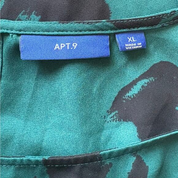 Apt 9 Floral Dark Green Black Wide Sleeve Blouse XL - Picture 3 of 3